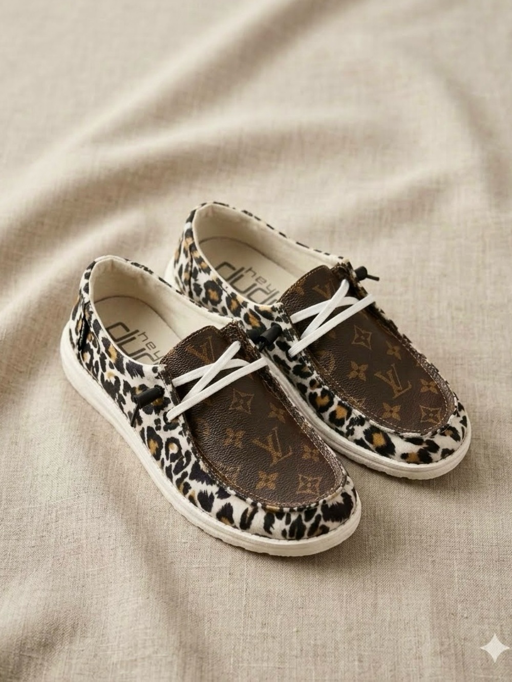 Custom Hey Dude Cheetah & Louis Vuitton Print Slip-on Upcycled Loafers 6.5